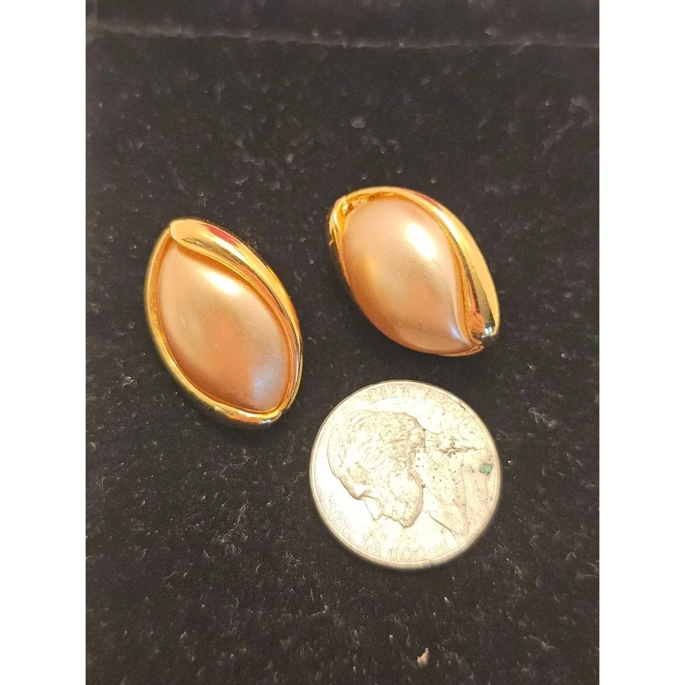 Napier Vintage Gold Tone Faux Pearl Marquise Stud Earrings Post Back Classic